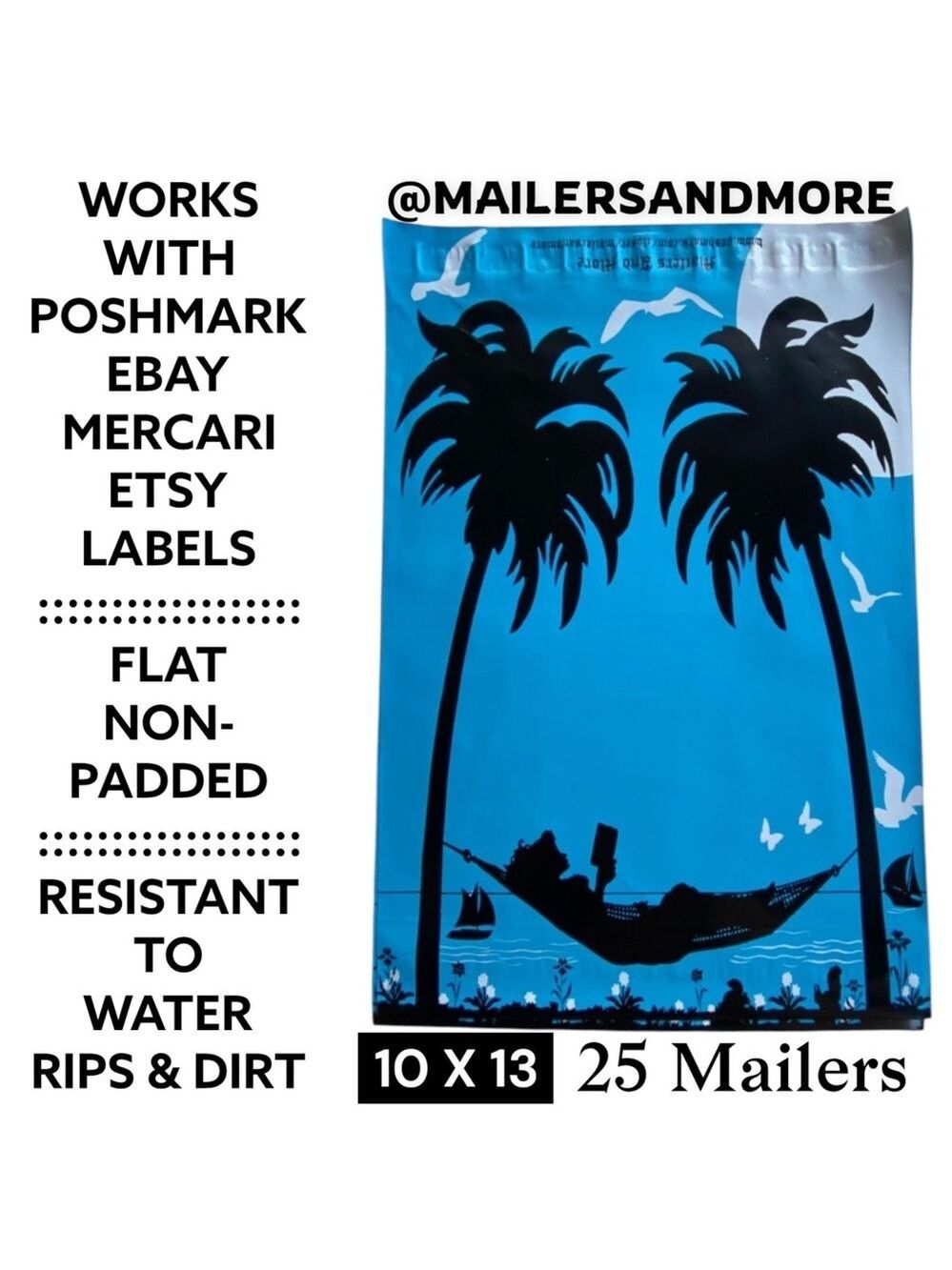25 10X13 Poly Mailers Girl Hammock Palm Trees, Shipping Envelopes PRICE IS FIRM - Picture 4 of 11